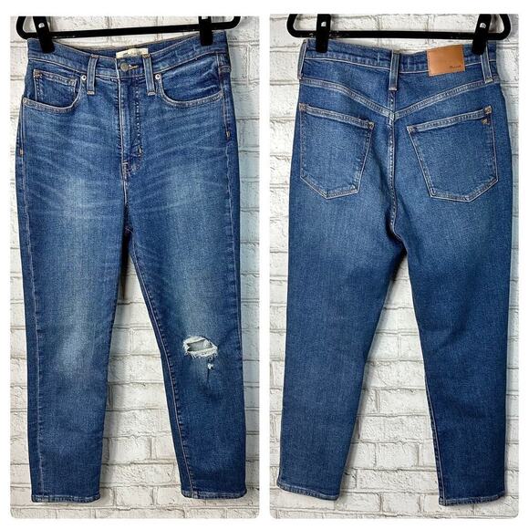 Madewell Jeans The Momjean Mom Style High Waist Straight Leg Distressed Blue 26 - Picture 2 of 13
